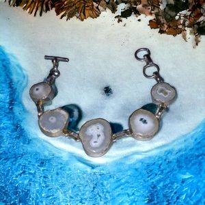 Z009 - 925 Sterling Silver Smoky Solar Quartz Gemstone Bracelet Jewelry Size 7-8